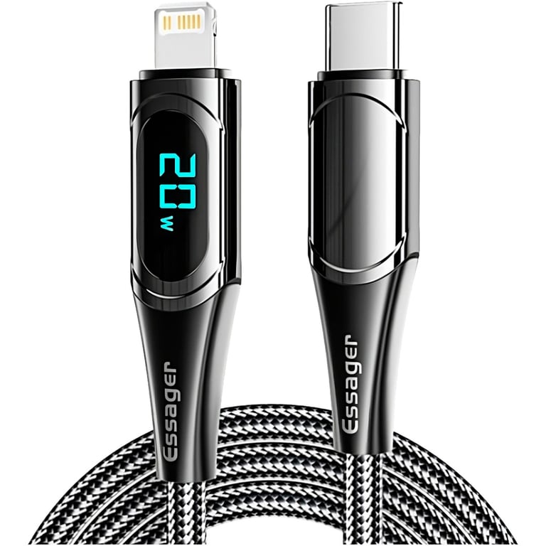 Дата кабель USB-C to Lightning 2.0m 20W Digital Display black Essager (EXCTL-YDA01) - фото 1