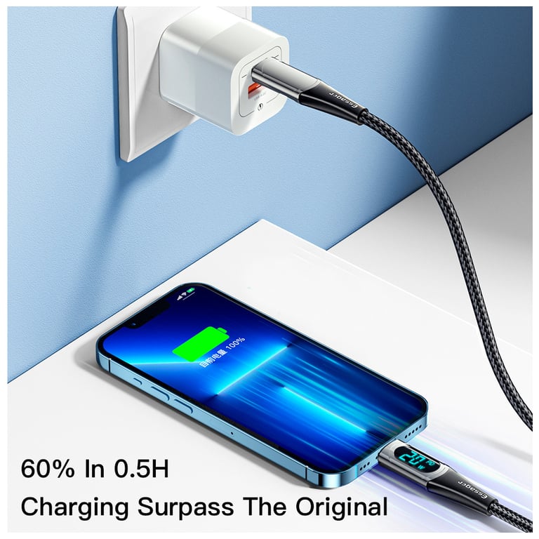 Дата кабель USB-C to Lightning 2.0m 20W Digital Display black Essager (EXCTL-YDA01) - фото 6