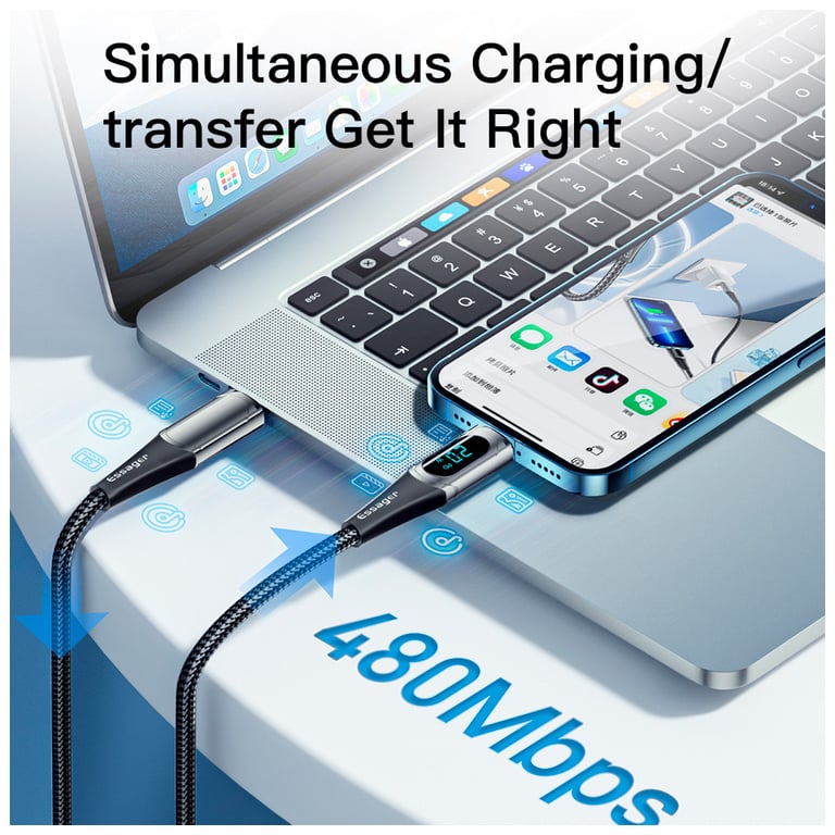 Дата кабель USB-C to Lightning 2.0m 20W Digital Display black Essager (EXCTL-YDA01) - фото 7