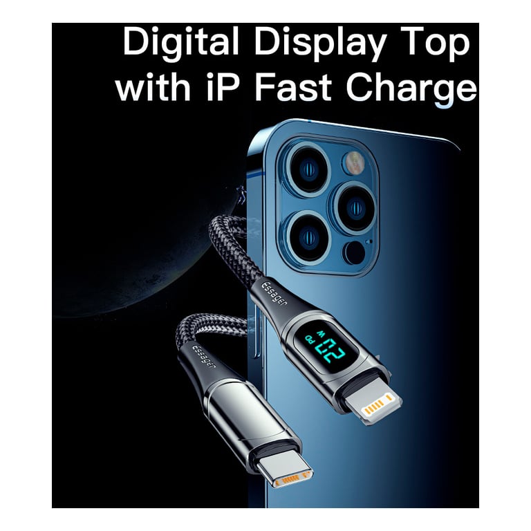 Дата кабель USB-C to Lightning 2.0m 20W Digital Display black Essager (EXCTL-YDA01) - фото 8