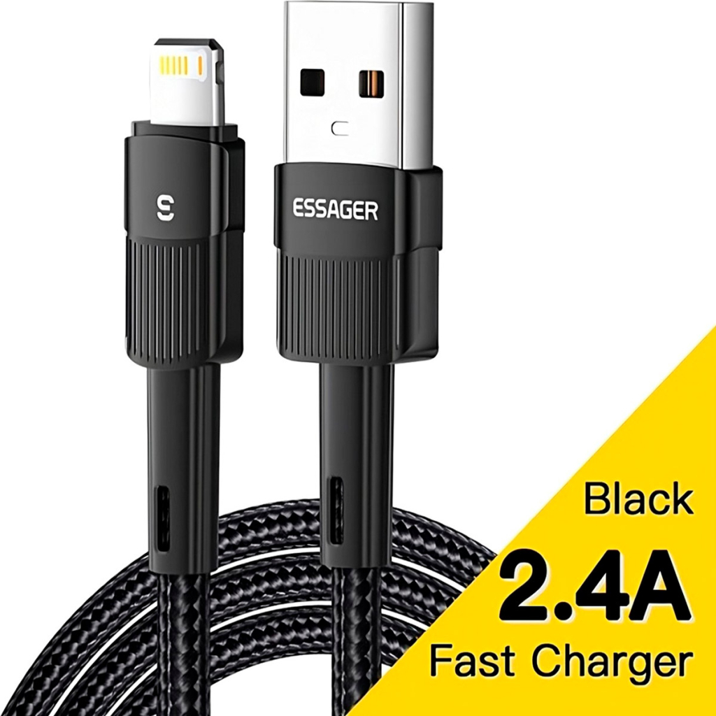 Дата кабель USB 2.0 AM to Lightning 2.0m 2.4A black Essager (EXCL-XCA01) - фото 1