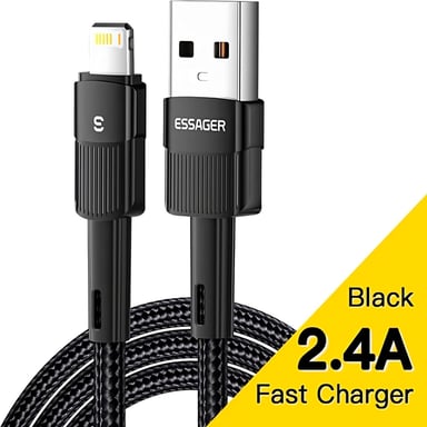 Дата кабель USB 2.0 AM to Lightning 2.0m 2.4A black Essager (EXCL-XCA01) - фото 1