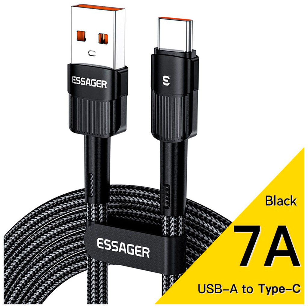 Дата кабель USB 2.0 AM to USB-C 3.0m 7A black Essager (EXCT-XCC01) Дата кабель USB 2.0 AM to USB-C 3.0m 7A black Essager (EXCT-XCC01)