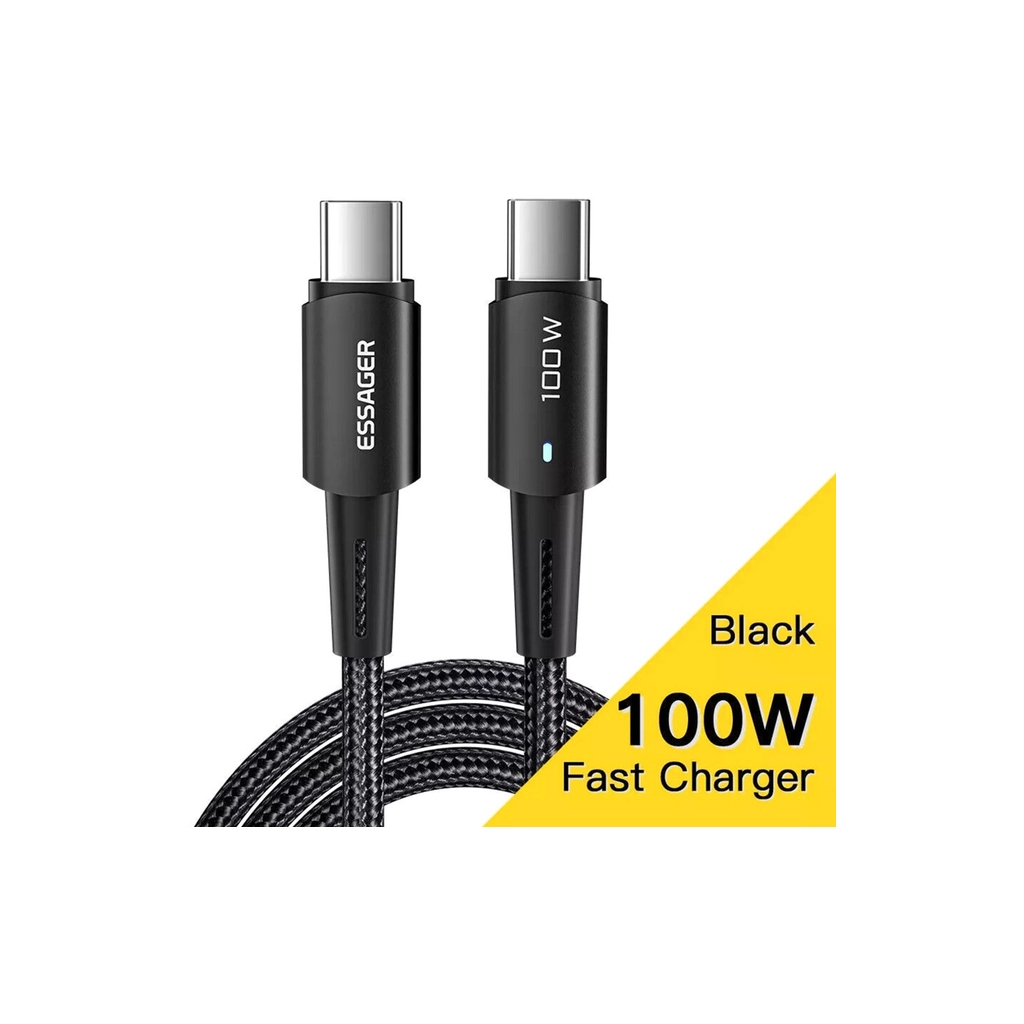 Дата кабель USB-C to USB-C 0.5m 100W black Essager (EXCTT1-CGB01) - фото 2 Дата кабель USB-C to USB-C 0.5m 100W black Essager (EXCTT1-CGB01) - фото 2