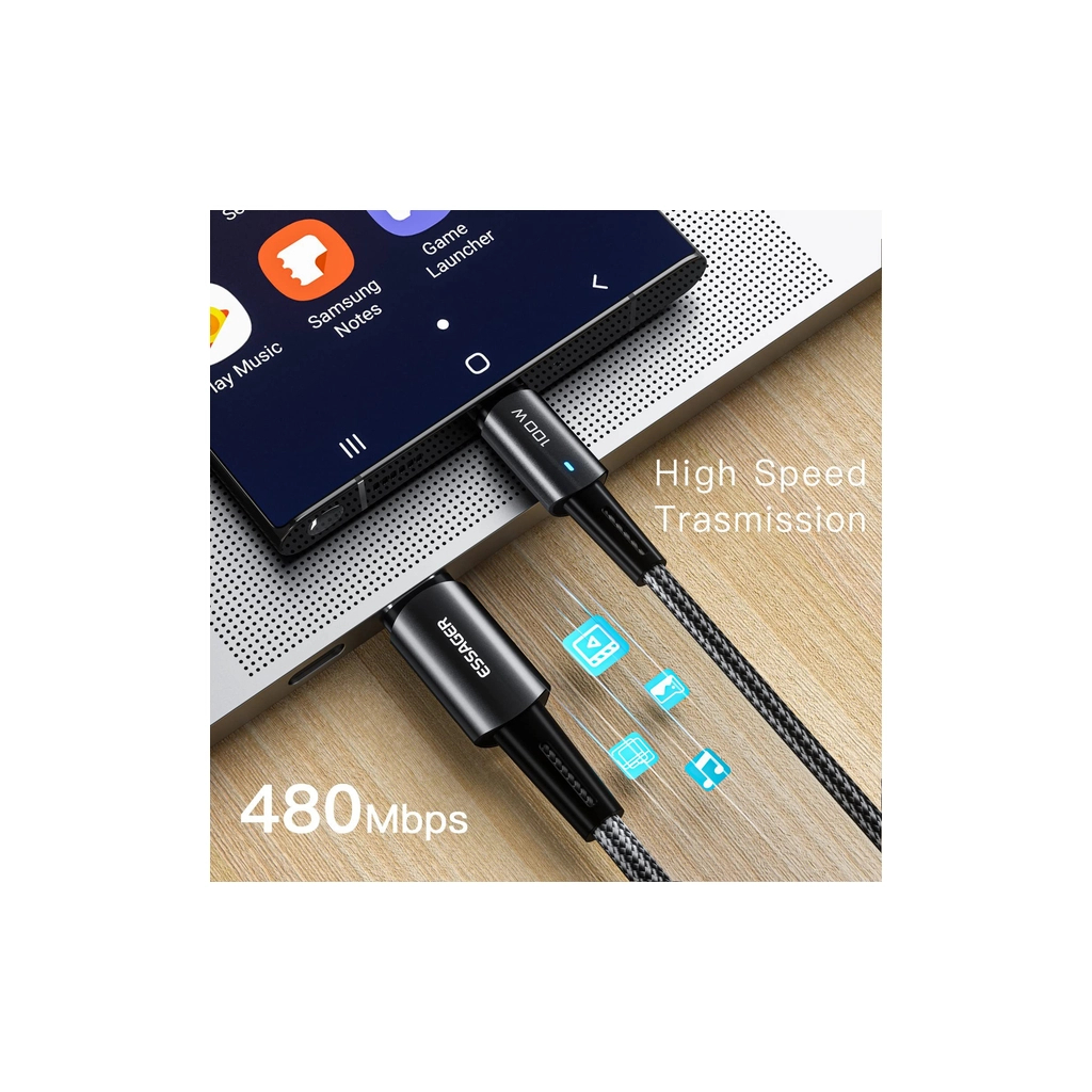 Дата кабель USB-C to USB-C 1.0m 100W black Essager (EXCTT1-CG01) - фото 4 Дата кабель USB-C to USB-C 1.0m 100W black Essager (EXCTT1-CG01) - фото 4