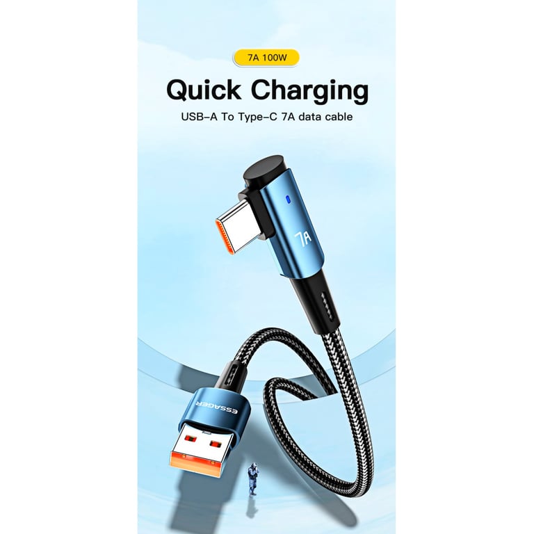 Дата кабель USB 2.0 AM to USB-C 1.0m 100W 90° corner black Essager (EXCWT7A-CG01-P) - фото 2