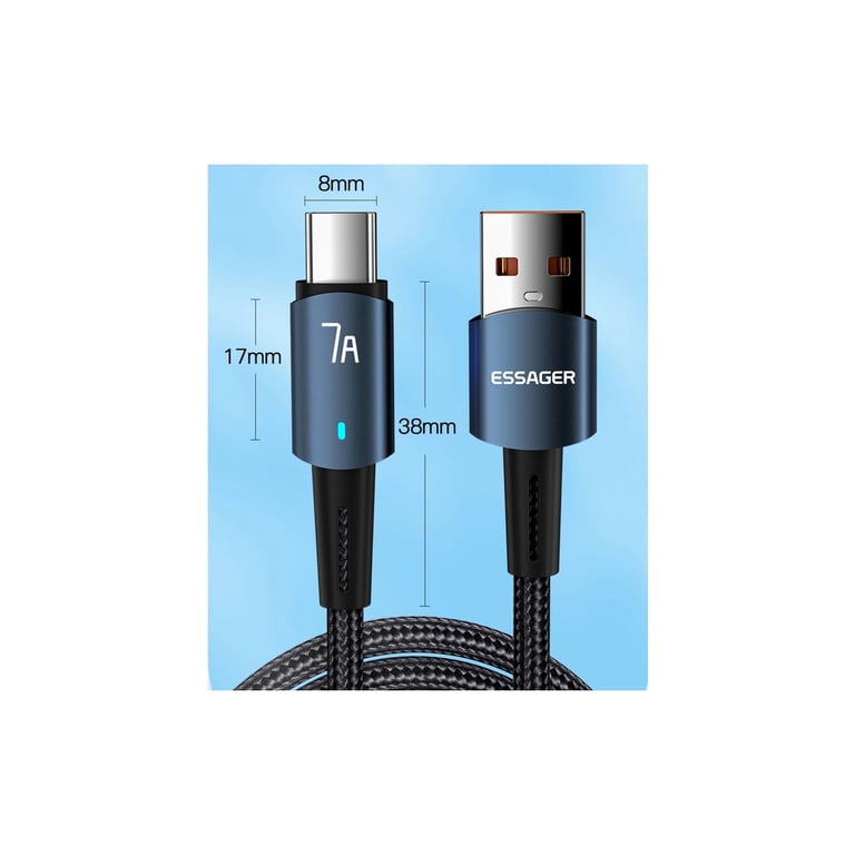 Дата кабель USB 2.0 AM to USB-C 2.0m 100W blue Essager (EXC7A-CGA03-P) - фото 10