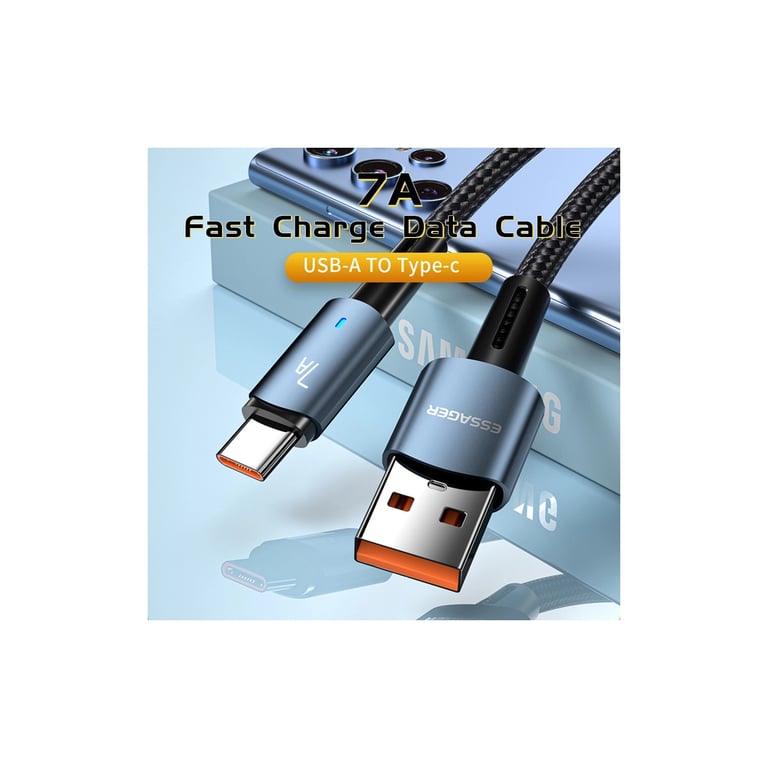 Дата кабель USB 2.0 AM to USB-C 2.0m 100W blue Essager (EXC7A-CGA03-P) - фото 3