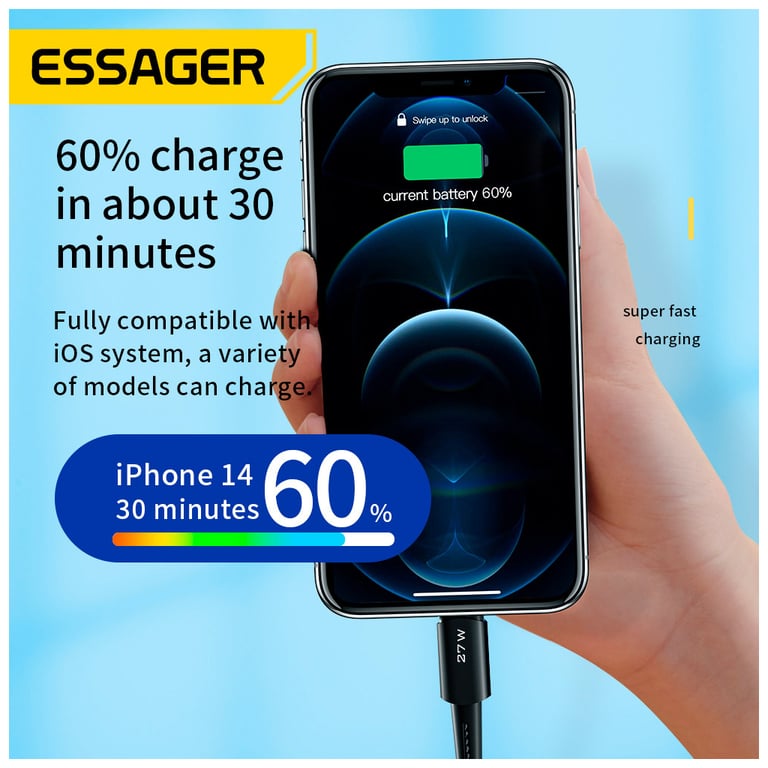 Дата кабель USB-C to Lightning 0.5m 20W black Essager (EXCTL-CGB01) - фото 3