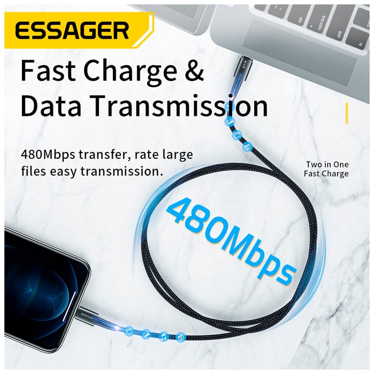 Дата кабель USB-C to Lightning 0.5m 20W black Essager (EXCTL-CGB01) - фото 4