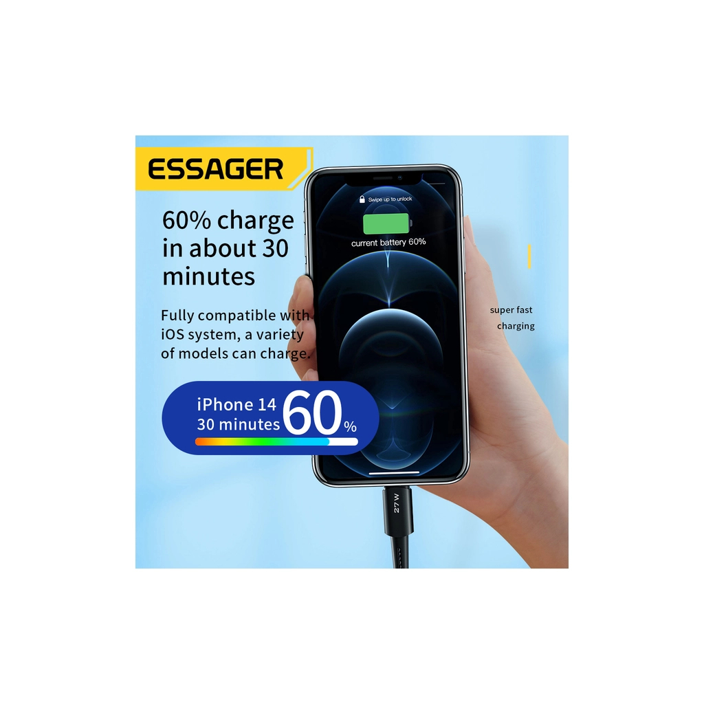 Дата кабель USB-C to Lightning 2.0m 20W black Essager (EXCTL-CGA01) - фото 5 Дата кабель USB-C to Lightning 2.0m 20W black Essager (EXCTL-CGA01) - фото 5