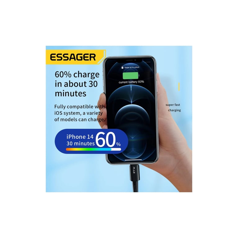 Дата кабель USB-C to Lightning 2.0m 20W black Essager (EXCTL-CGA01) - фото 5