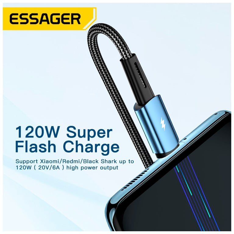 Дата кабель USB 2.0 AM to USB-C 2.0m 120W black Essager (EXC120-CGA01-P) - фото 4