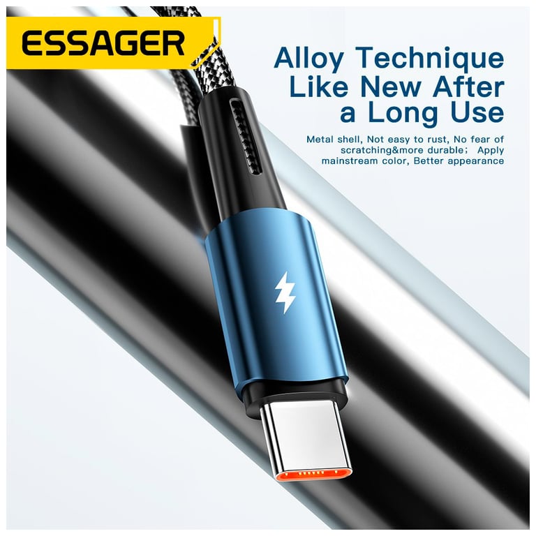 Дата кабель USB 2.0 AM to USB-C 2.0m 120W black Essager (EXC120-CGA01-P) - фото 7