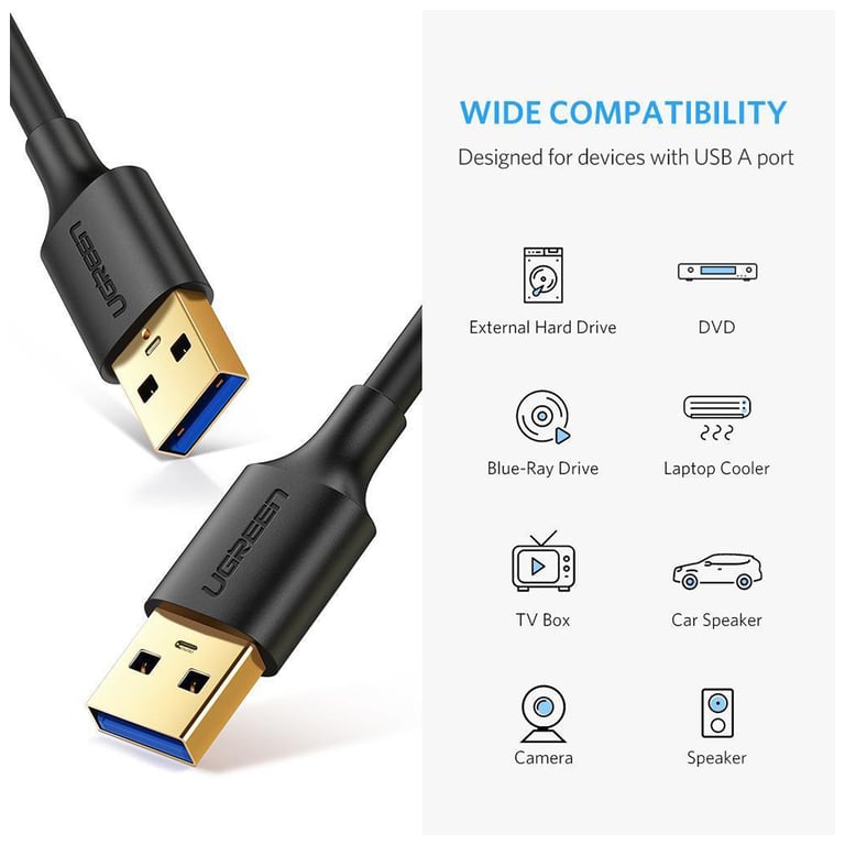 Дата кабель USB 3.0 AM/AM 1.0m US128 black UGREEN (10370) - фото 2