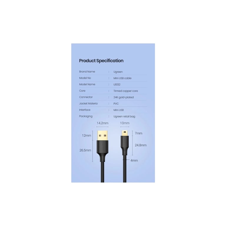 Дата кабель USB 2.0 AM to Mini 5P 1.0m US132 black Ugreen (10355) - фото 9
