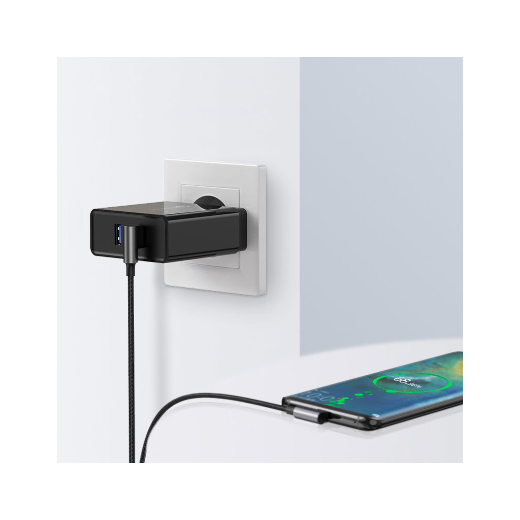 Дата кабель USB 2.0 AM to USB-C 0.5m 3A 90° corner US176 black Ugreen (20855) - фото 4 Дата кабель USB 2.0 AM to USB-C 0.5m 3A 90° corner US176 black Ugreen (20855) - фото 4