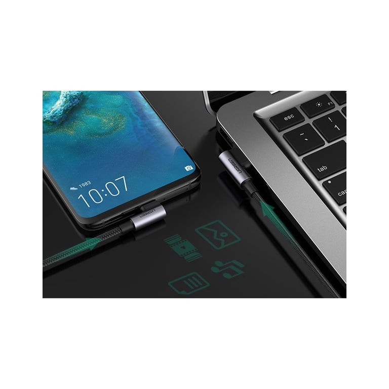 Дата кабель USB 2.0 AM to USB-C 2.0m 3A 90° corner US176 black Ugreen (20857) - фото 2