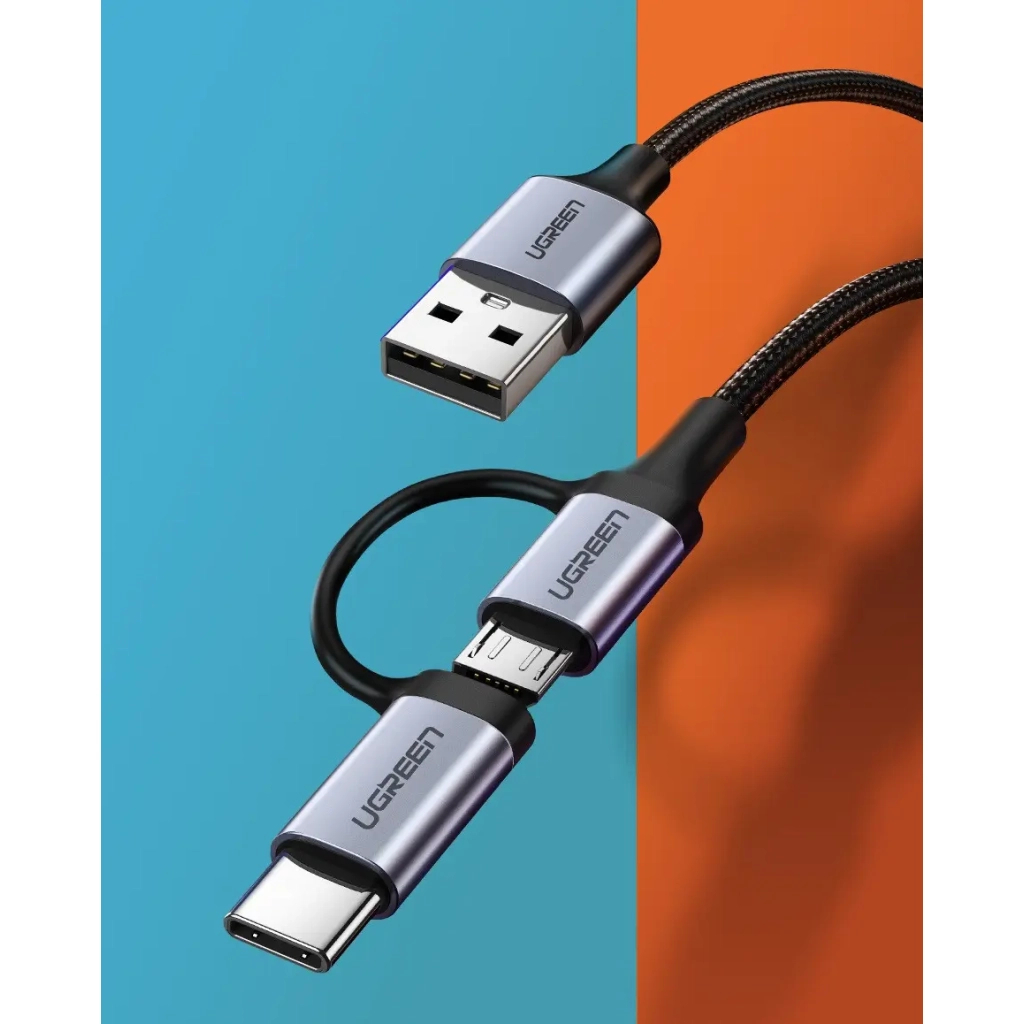 Дата кабель USB 2.0 AM to USB-C + Micro 5P 1.0m 3A US177 black Ugreen (30875) - фото 2 Дата кабель USB 2.0 AM to USB-C + Micro 5P 1.0m 3A US177 black Ugreen (30875) - фото 2