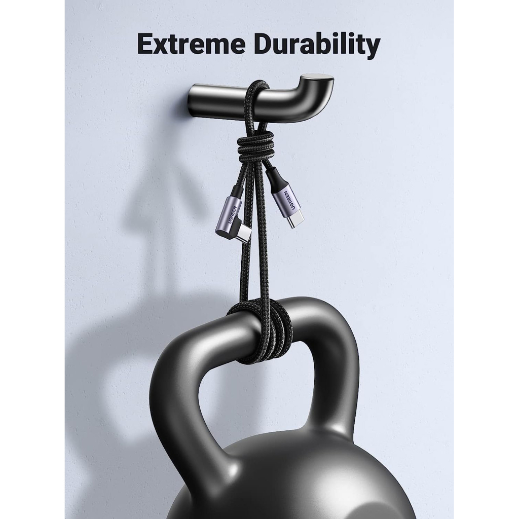 Дата кабель USB-C to USB-C 0.5m 3A 60W 90° corner US255 black/gray UGREEN (50122) - фото 6 Дата кабель USB-C to USB-C 0.5m 3A 60W 90° corner US255 black/gray UGREEN (50122) - фото 6