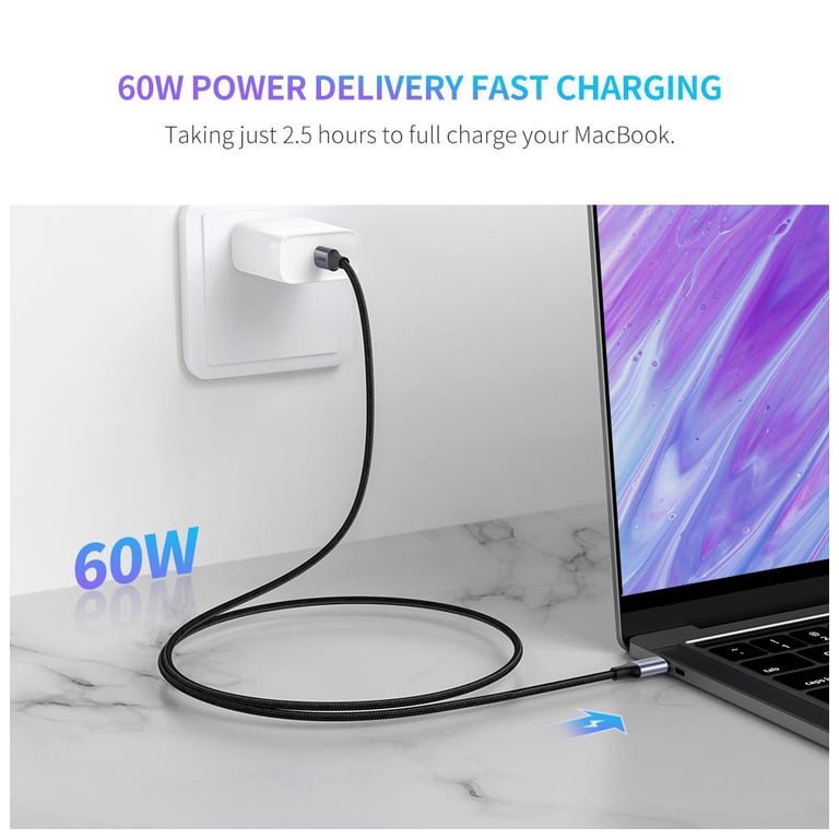 Дата кабель USB-C to USB-C 0.5m 3A 60W US261 black/gray Ugreen (50149) - фото 2