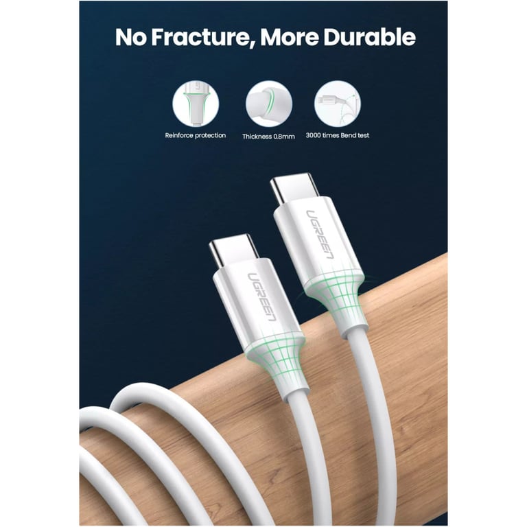 Дата кабель USB-C to USB-C 0.5m 3A 60W US264 white Ugreen (60517) - фото 2