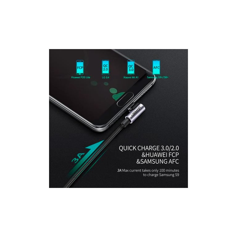 Дата кабель USB 2.0 AM to USB-C 3.0m 3A US284 90° corner black Ugreen (70255) - фото 3