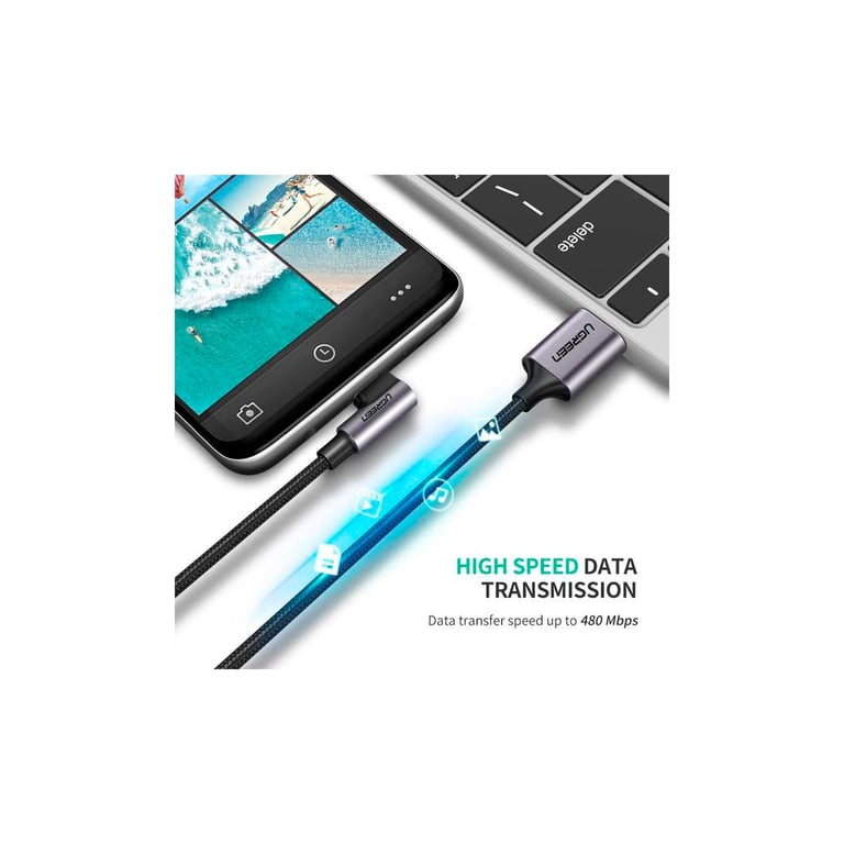 Дата кабель USB 2.0 AM to USB-C 3.0m 3A US284 90° corner black Ugreen (70255) - фото 4