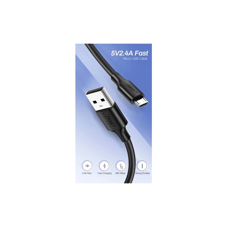 Дата кабель USB 2.0 AM to Micro 5P 0.25m 2A US289 black UGREEN (60134) - фото 3