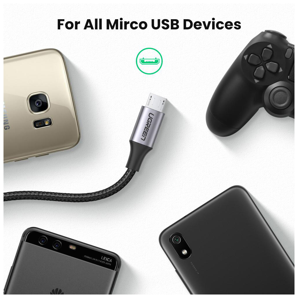 Дата кабель USB 2.0 AM to Micro 5P 0.5m 2A US290 black Ugreen (60145) - фото 4 Дата кабель USB 2.0 AM to Micro 5P 0.5m 2A US290 black Ugreen (60145) - фото 4