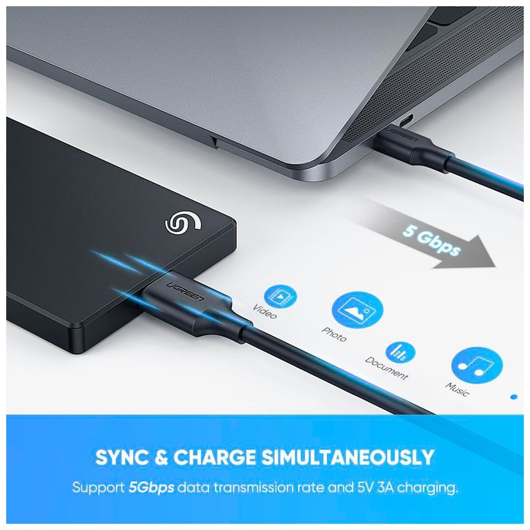 Дата кабель USB-C 3.1 to Micro USB 3.0 1.0m 3A US312 black Ugreen (20103) - фото 8