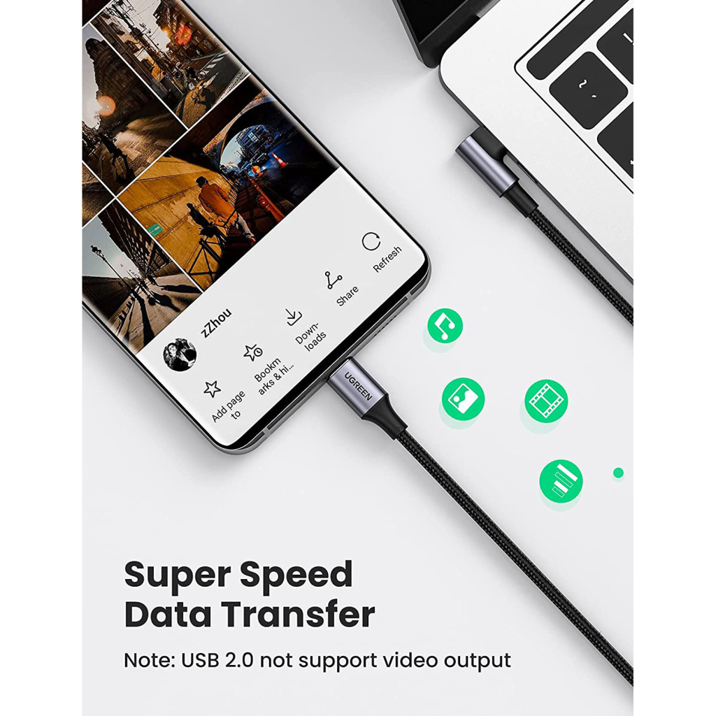 Дата кабель USB-C 2.0 to USB-C 1.0m 90° corner US334 black Ugreen (70643) - фото 5 Дата кабель USB-C 2.0 to USB-C 1.0m 90° corner US334 black Ugreen (70643) - фото 5