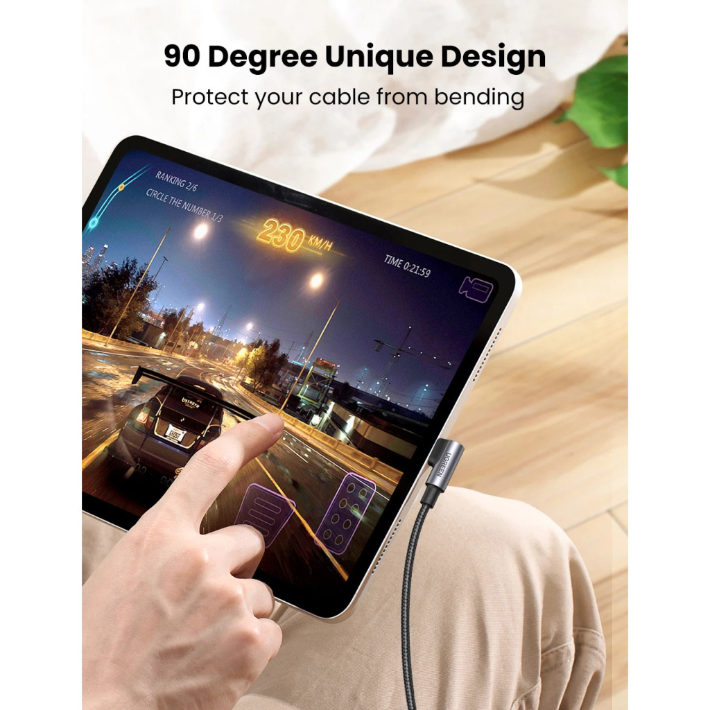 Дата кабель USB-C 2.0 to USB-C 1.0m 90° corner US334 black Ugreen (70643) - фото 7 Дата кабель USB-C 2.0 to USB-C 1.0m 90° corner US334 black Ugreen (70643) - фото 7