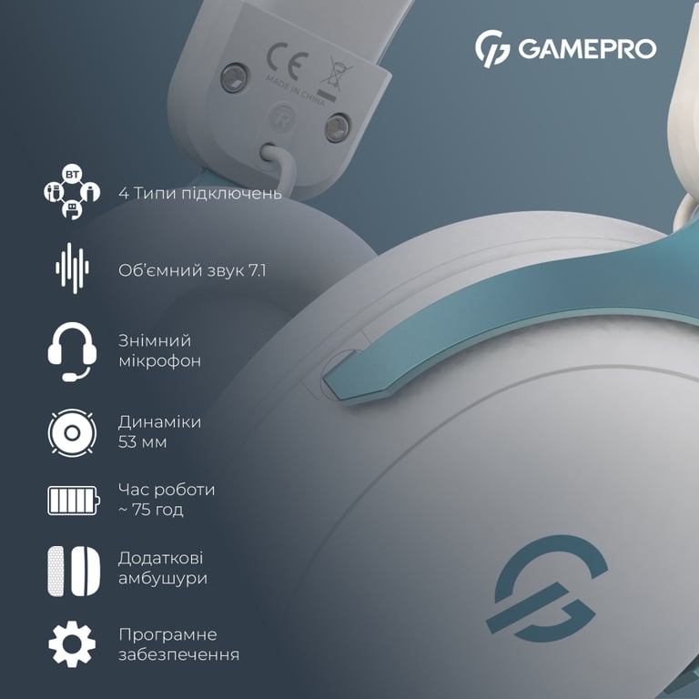 Навушники GamePro Asgard Freya Pro Wireless White/Blue (HSW201WB) - фото 4