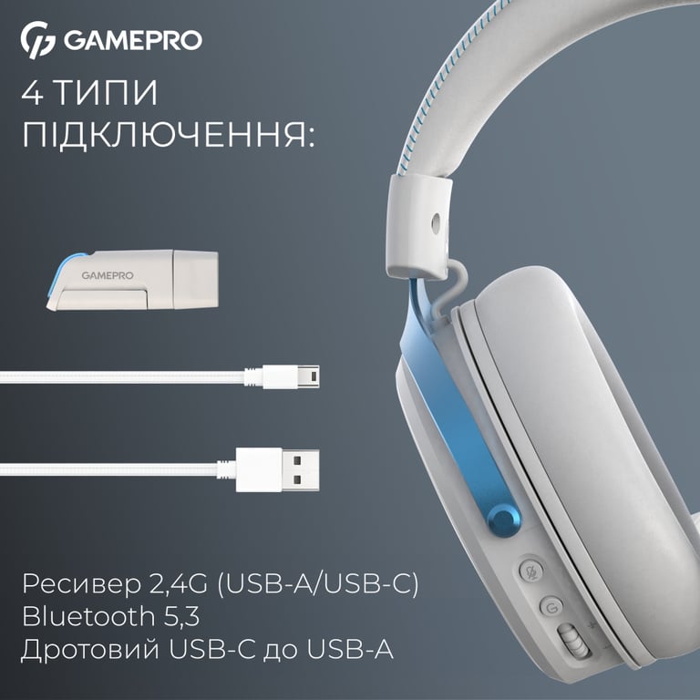 Навушники GamePro Asgard Freya Pro Wireless White/Blue (HSW201WB) - фото 7