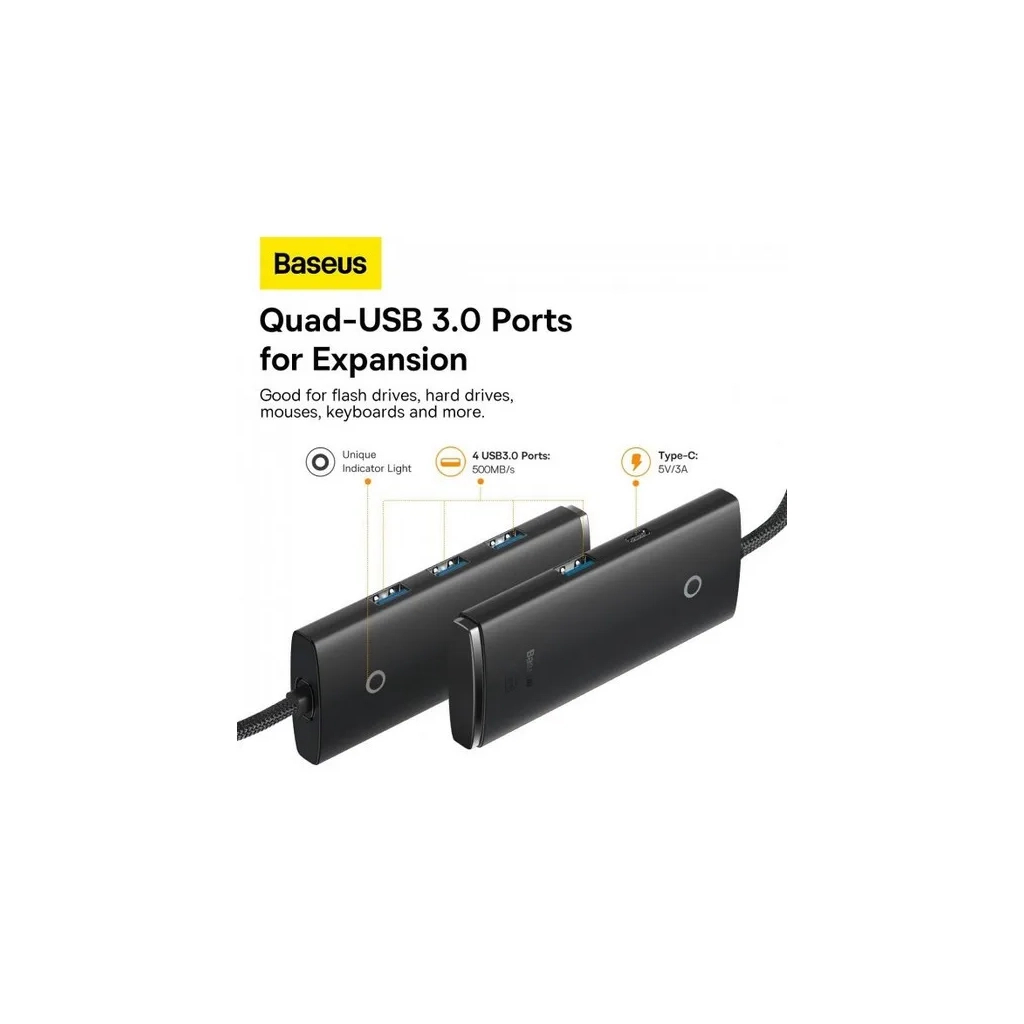 Концентратор Baseus USB 3.0 to 4xUSB 3.0 1.0m black (WKQX030101) - фото 5 Концентратор Baseus USB 3.0 to 4xUSB 3.0 1.0m black (WKQX030101) - фото 5