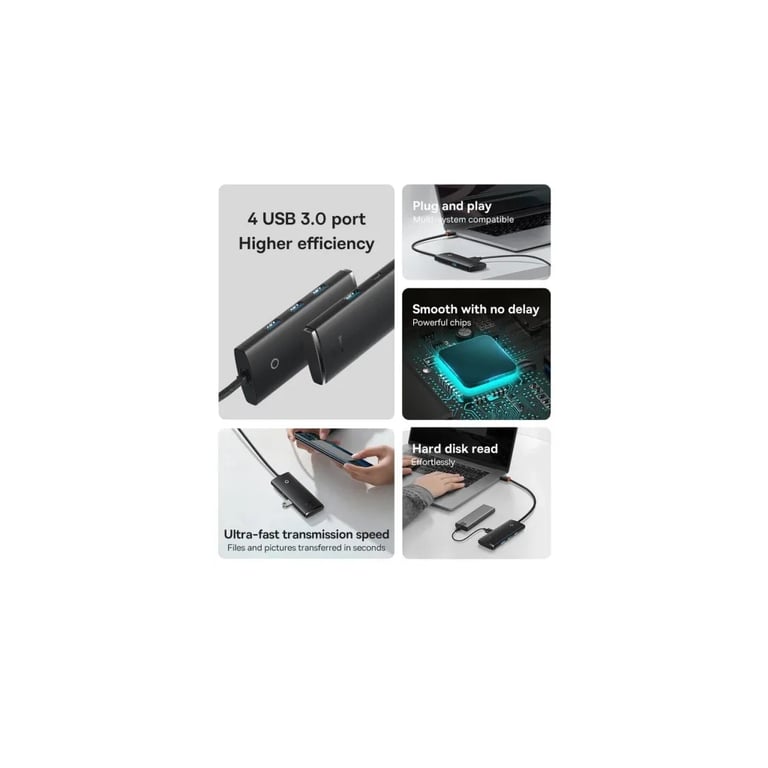 Концентратор Baseus USB-C to 4xUSB 3.0 1.0m black (WKQX030401) - фото 11