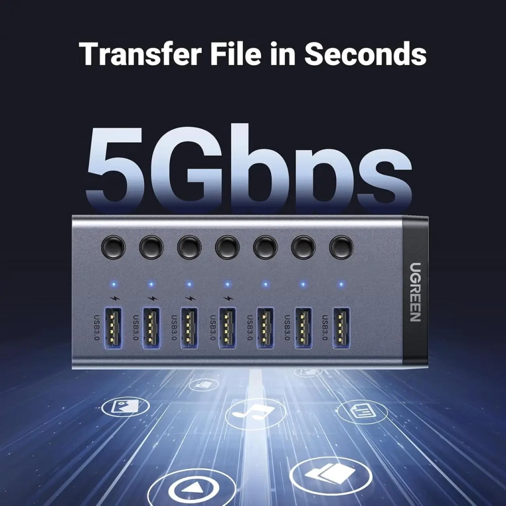 Концентратор Ugreen USB 3.0 to 7xUSB 3.0 with power supply CM481 gray (90307) - фото 4 Концентратор Ugreen USB 3.0 to 7xUSB 3.0 with power supply CM481 gray (90307) - фото 4