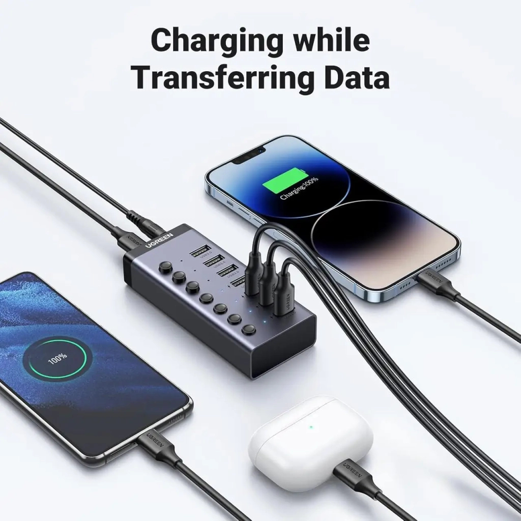 Концентратор Ugreen USB 3.0 to 7xUSB 3.0 with power supply CM481 gray (90307) - фото 6 Концентратор Ugreen USB 3.0 to 7xUSB 3.0 with power supply CM481 gray (90307) - фото 6