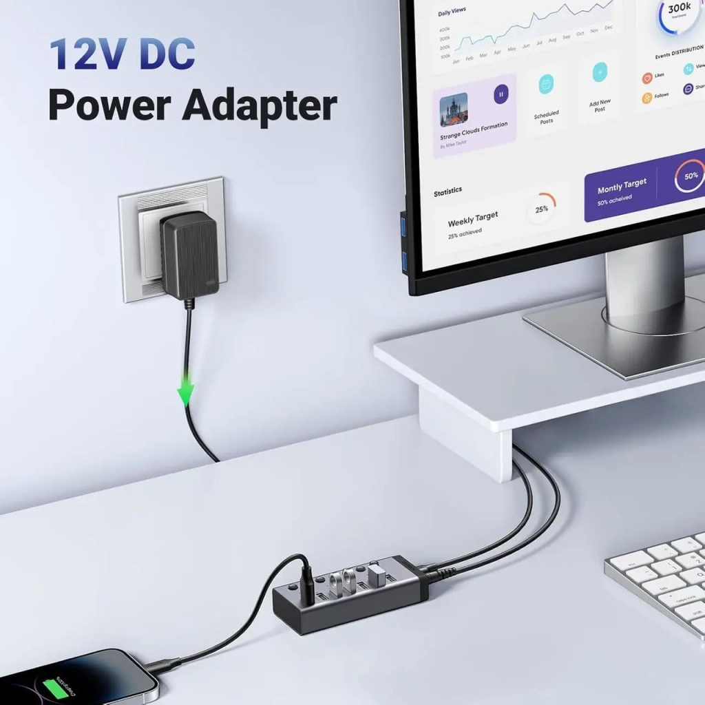 Концентратор Ugreen USB 3.0 to 7xUSB 3.0 with power supply CM481 gray (90307) - фото 8 Концентратор Ugreen USB 3.0 to 7xUSB 3.0 with power supply CM481 gray (90307) - фото 8