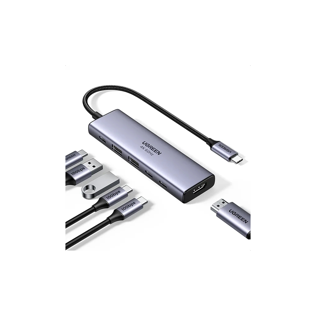Концентратор Ugreen USB-C to HDMI + 2xUSB 3.2 + 2xUSB-C 3.2 + PD CM511 gray (35999) - фото 2 Концентратор Ugreen USB-C to HDMI + 2xUSB 3.2 + 2xUSB-C 3.2 + PD CM511 gray (35999) - фото 2