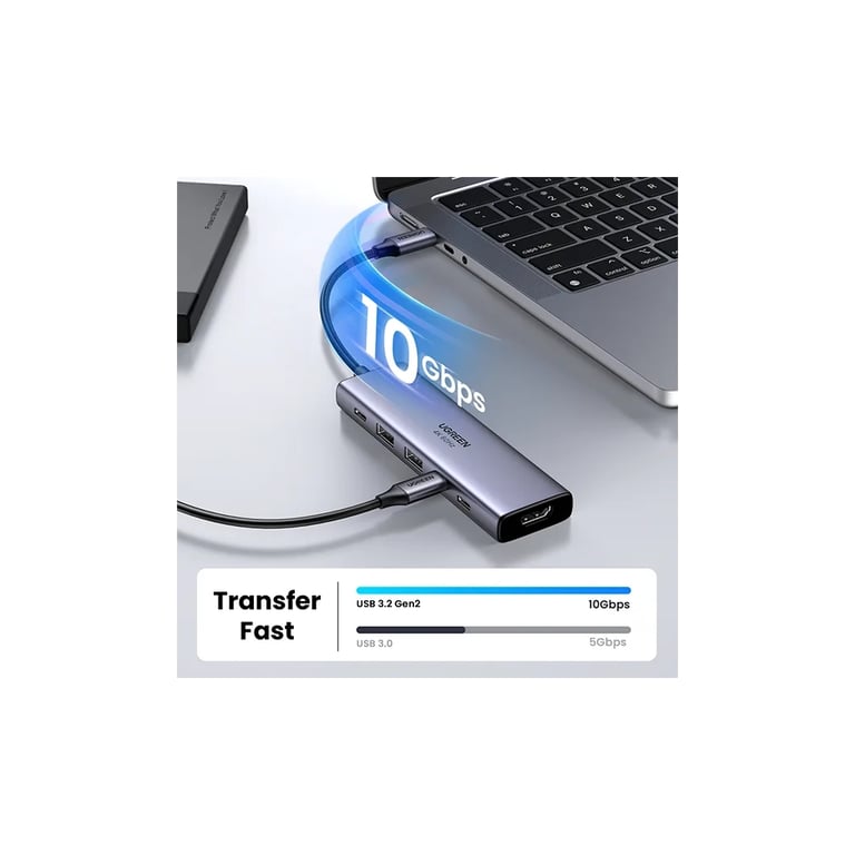 Концентратор Ugreen USB-C to HDMI + 2xUSB 3.2 + 2xUSB-C 3.2 + PD CM511 gray (35999) - фото 3