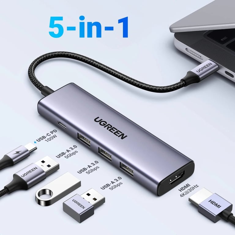 Концентратор Ugreen USB-C to HDMI + 3xUSB 3.0 + PD CM511 gray (15596) - фото 4