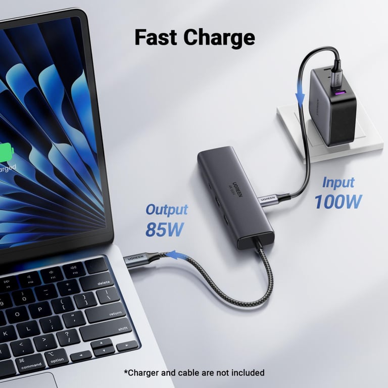 Концентратор Ugreen USB-C to HDMI + 2xUSB 3.2 + USB-C 3.2 + RJ45 + PD CM512 gray (45000) - фото 6