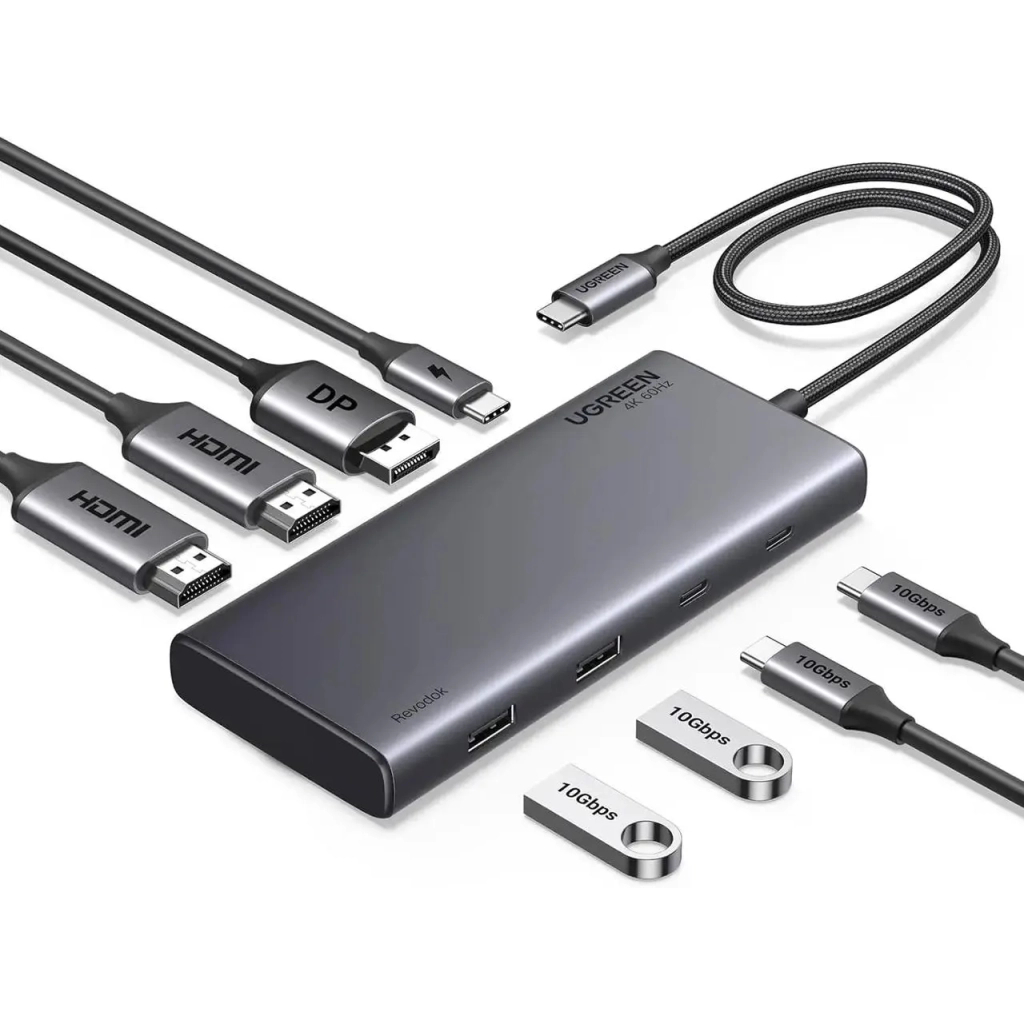 Концентратор Ugreen USB-C to 2xUSB 3.2 + 2xUSB-C 3.2 + 2xHDMI + DP 4K60Hz + PD 100W CM639 gray (35625) Концентратор Ugreen USB-C to 2xUSB 3.2 + 2xUSB-C 3.2 + 2xHDMI + DP 4K60Hz + PD 100W CM639 gray (35625)