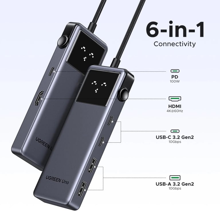 Концентратор Ugreen USB-C to HDMI + 2xUSB 3.2 + 2xUSB-C 3.2 + PD CM888 gray (35998) - фото 3