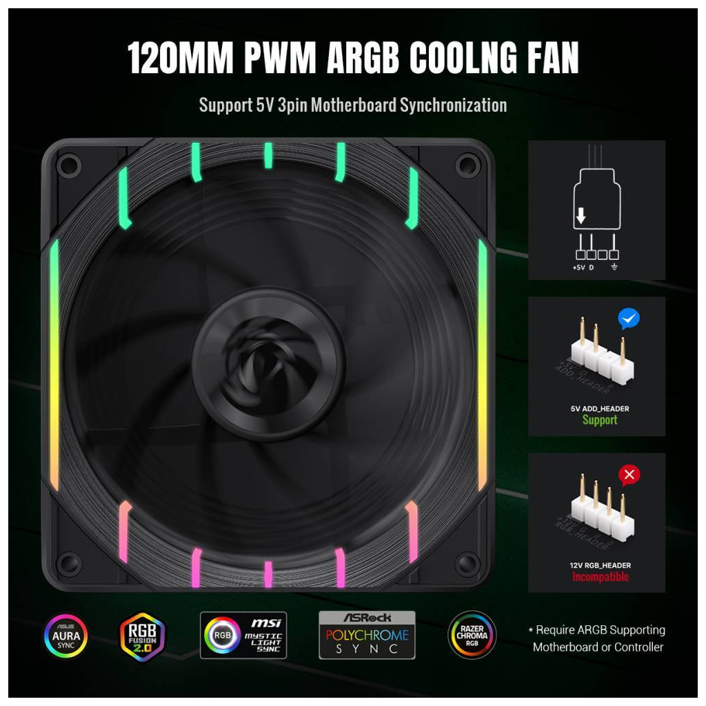 Кулер до корпусу Gamemax Tornado T12 ARGB - фото 7 Кулер до корпусу Gamemax Tornado T12 ARGB - фото 7