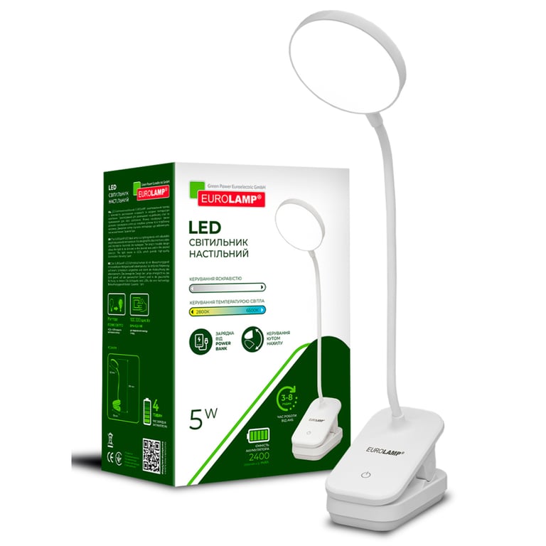 Настільна лампа Eurolamp 5W 400Lm 2800-6500K Type-C+Battery 2400mAh (LED-TLB-5W(P)) - фото 2