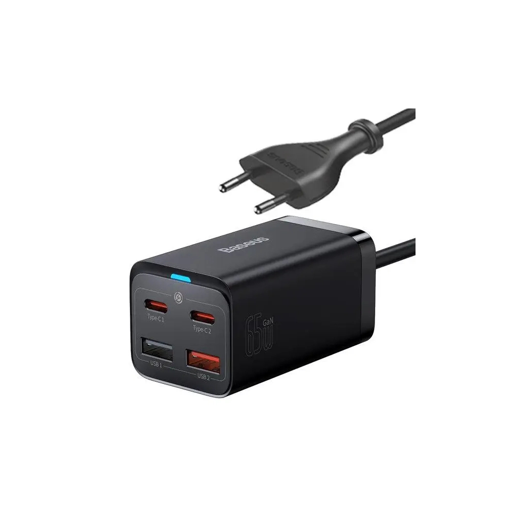 Зарядний пристрій Baseus 2xUSB-C 65W + 2xUSB GaN + cable USB-C to USB-C 100W 1.0m black (CCGP040101) Зарядний пристрій Baseus 2xUSB-C 65W + 2xUSB GaN + cable USB-C to USB-C 100W 1.0m black (CCGP040101)