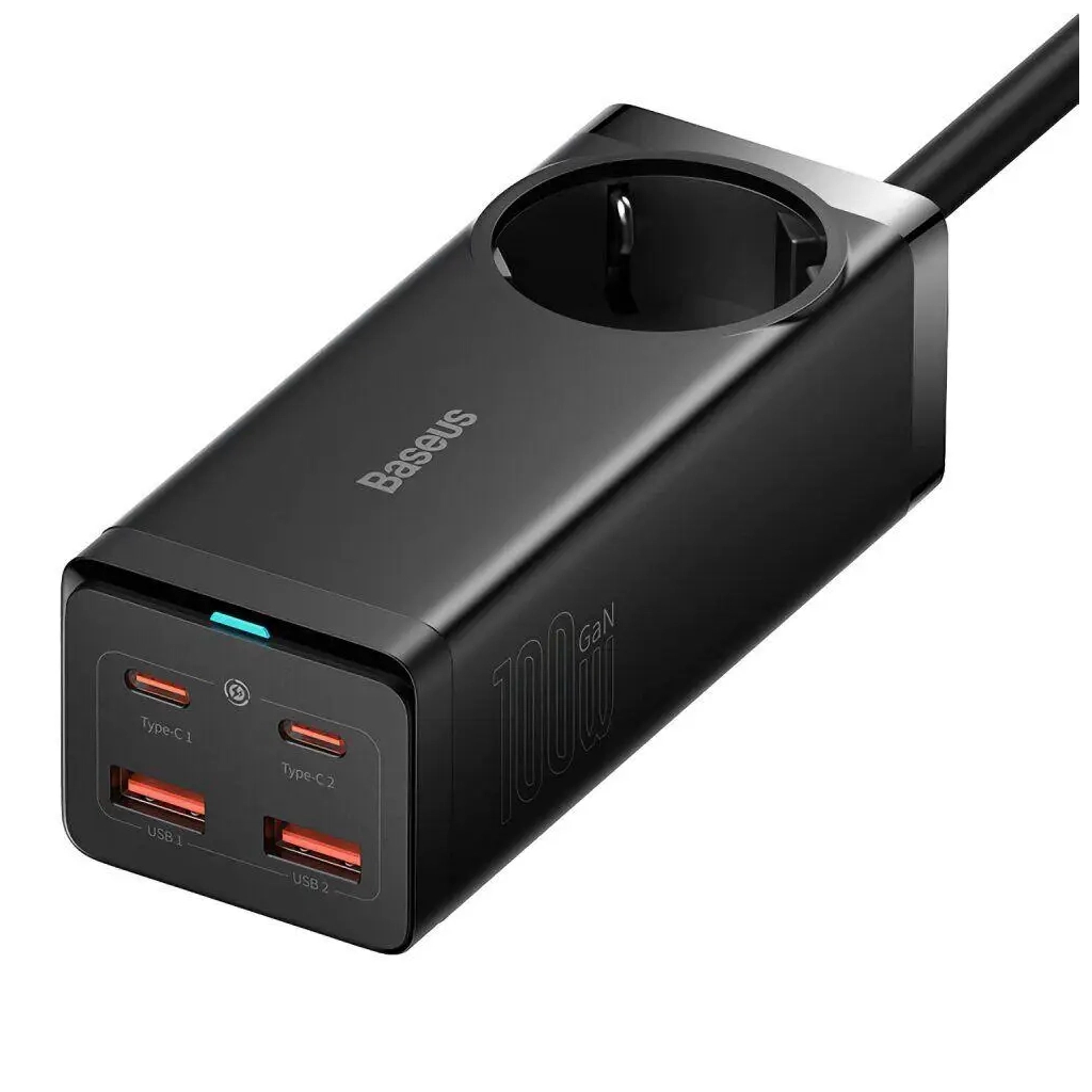 Зарядний пристрій Baseus AC + 2xUSB-C 100W + 2xUSB + cable USB-C to USB-C 100W 1.0m black (PSZM000401) - фото 1
